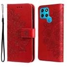 For Infinix Smart 6 7-petal Flowers Embossed Flip Leather Phone Case(Red) - 1