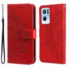 For OPPO Reno7 Pro 5G 7-petal Flowers Embossed Flip Leather Phone Case(Red) - 1