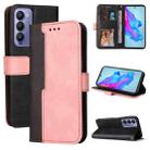 For Tecno Camon 18/18 P Stitching-Color Horizontal Flip Leather Case(Pink) - 1