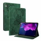 For Lenovo Tab P11 TB-J606F Butterfly Flower Embossed Leather Tablet Case(Green) - 1