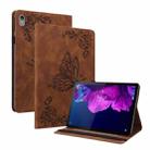 For Lenovo Tab P11 TB-J606F Butterfly Flower Embossed Leather Tablet Case(Brown) - 1