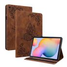 For Samsung Tab S6 Lite SM-P610/SM-P615 Butterfly Flower Embossed Leather Tablet Case(Brown) - 1