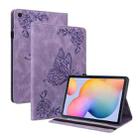 For Samsung Tab S6 Lite SM-P610/SM-P615 Butterfly Flower Embossed Leather Tablet Case(Purple) - 1