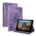 For Amazon Kindle Fire HD 10 2019 / 2017 Butterfly Flower Embossed Leather Tablet Case(Purple) - 1