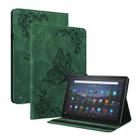 For Amazon Kindle Fire HD 8 2020 Butterfly Flower Embossed Leather Tablet Case(Green) - 1