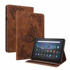 For Amazon Kindle Fire HD 10 2021 / 10 Plus 2021 Butterfly Flower Embossed Leather Tablet Case(Brown) - 1