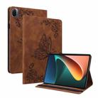 For Xiaomi Pad 5 / 5 Pro Butterfly Flower Embossed Leather Tablet Case(Brown) - 1