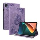 For Xiaomi Pad 5 / 5 Pro Butterfly Flower Embossed Leather Tablet Case(Purple) - 1
