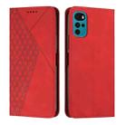 For Motorola Moto G22 Diamond Splicing Skin Feel Magnetic Leather Phone Case(Red) - 1