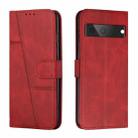 For Google Pixel 7 Stitching Calf Texture Buckle Leather Phone Case(Red) - 1