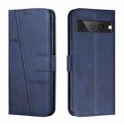 For Google Pixel 7 Pro Stitching Calf Texture Buckle Leather Phone Case(Blue) - 1