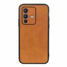 For vivo S12 Pro 5G/V23 Pro 5G Accurate Hole Two-color Calf Texture Shockproof Phone Case(Brown) - 1