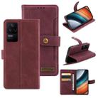 For Xiaomi Redmi K50 Copper Buckle Leather Phone Case(Maroon) - 1