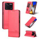 For Xiaomi Poco M4 Pro AZNS Magnetic Calf Texture Flip Leather Phone Case(Red) - 1