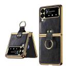 For Samsung Galaxy Z Flip3 5G Leather Texture PC Ring Holder Phone Case(Black) - 1