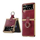 For Samsung Galaxy Z Flip3 5G Leather Texture PC Ring Holder Phone Case(Red) - 1