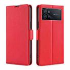 For vivo iQOO 9 5G Ultra-thin Voltage Side Buckle Horizontal Flip Leather Phone Case(Red) - 1