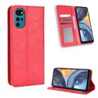 For Motorola Moto G22 Magnetic Buckle Retro Texture Leather Phone Case(Red) - 1