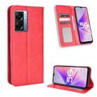 For OPPO A57 5G Magnetic Buckle Retro Texture Leather Phone Case(Red) - 1