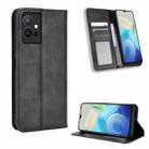 For vivo Y55 5G / T1 5G / Y75 5G Magnetic Buckle Retro Texture Leather Phone Case(Black) - 1