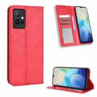 For vivo Y55 5G / T1 5G / Y75 5G Magnetic Buckle Retro Texture Leather Phone Case(Red) - 1