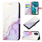 For Motorola Moto G52 PT003 Marble Pattern Flip Leather Phone Case(White Purple LS006) - 1