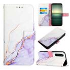 For Sony Xperia 1 IV PT003 Marble Pattern Flip Leather Phone Case(White Purple LS006) - 1