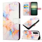 For Sony Xperia 1 IV PT003 Marble Pattern Flip Leather Phone Case(Galaxy Marble White LS004) - 1