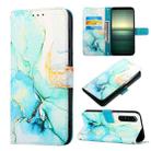 For Sony Xperia 1 IV PT003 Marble Pattern Flip Leather Phone Case(Green LS003) - 1
