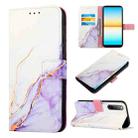For Sony Xperia 10 IV PT003 Marble Pattern Flip Leather Phone Case(White Purple LS006) - 1