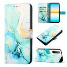 For Sony Xperia 10 IV PT003 Marble Pattern Flip Leather Phone Case(Green LS003) - 1