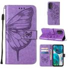 For Motorola Moto G52 Embossed Butterfly Leather Phone Case(Purple) - 1