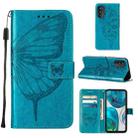 For Motorola Moto G52 Embossed Butterfly Leather Phone Case(Blue) - 1