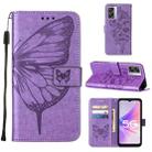 For OPPO A57 5G 2022 Embossed Butterfly Leather Phone Case(Purple) - 1