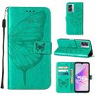 For OPPO A57 5G 2022 Embossed Butterfly Leather Phone Case(Green) - 1