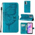 For OPPO A57 5G 2022 Embossed Butterfly Leather Phone Case(Blue) - 1