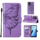For OPPO Reno7 4G/F21 Pro Embossed Butterfly Leather Phone Case(Purple) - 1