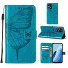 For OPPO Reno7 4G/F21 Pro Embossed Butterfly Leather Phone Case(Blue) - 1