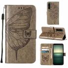 For Sony Xperia 1 IV Embossed Butterfly Leather Phone Case(Grey) - 1