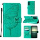 For Sony Xperia 1 IV Embossed Butterfly Leather Phone Case(Green) - 1