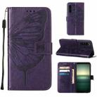 For Sony Xperia 1 IV Embossed Butterfly Leather Phone Case(Dark Purple) - 1