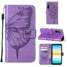 For Sony Xperia 10 IV Embossed Butterfly Leather Phone Case(Purple) - 1