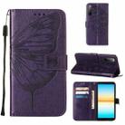 For Sony Xperia 10 IV Embossed Butterfly Leather Phone Case(Dark Purple) - 1