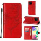 For Xiaomi Redmi 10A Embossed Butterfly Leather Phone Case(Red) - 1