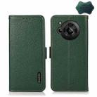 For Sharp Aquos R7 KHAZNEH Side-Magnetic Litchi Genuine Leather RFID Phone Case(Green) - 1