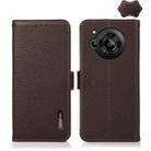 For Sharp Aquos R7 KHAZNEH Side-Magnetic Litchi Genuine Leather RFID Phone Case(Brown) - 1