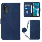 For Motorola Moto G52 Crossbody 3D Embossed Flip Leather Phone Case(Blue) - 1