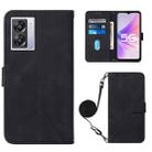 For OPPO A57 5G 2022 Crossbody 3D Embossed Flip Leather Phone Case(Black) - 1