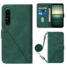 For Sony Xperia 1 IV Crossbody 3D Embossed Flip Leather Phone Case(Dark Green) - 1