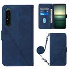 For Sony Xperia 1 IV Crossbody 3D Embossed Flip Leather Phone Case(Blue) - 1